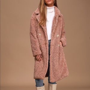 Mauve Pink Midi Teddy Coat